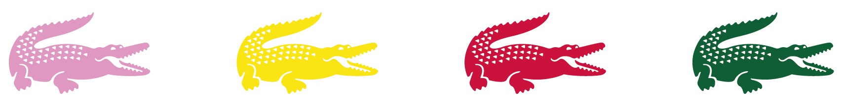 Illustrations des crocodiles de différentes couleures : rose, jaune, rouge et vert foncé.